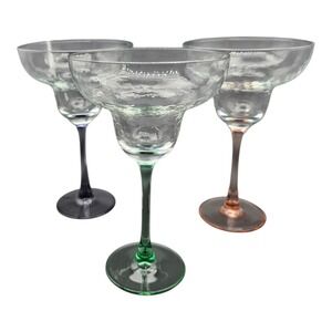 Fun Colorful Rainbow Margarita‎ Glasses Set of 3 Pink, Green, Purple